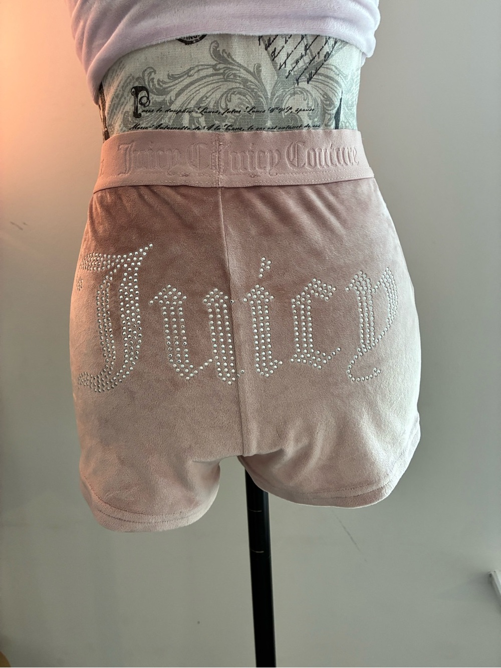 Juicy Couture Blush Pink Velour Rhinestone Logo Sleep Shorts